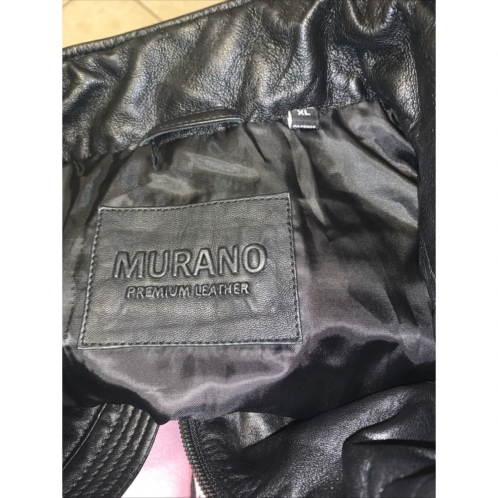 Murano Black Leather Vest Size XL . Full zip. Pockets